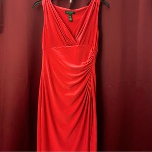 Red Sleeveless Lauren Ralph Lauren Wrap Dress